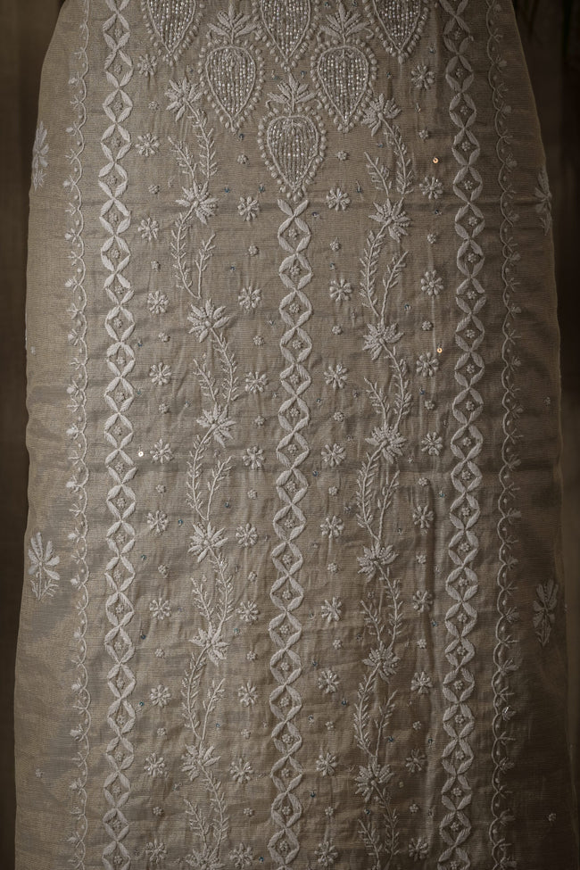 Urviya Chikankari Unstiched Semi Tissue Suit - Cutdana & Moti Work - Pattern 1