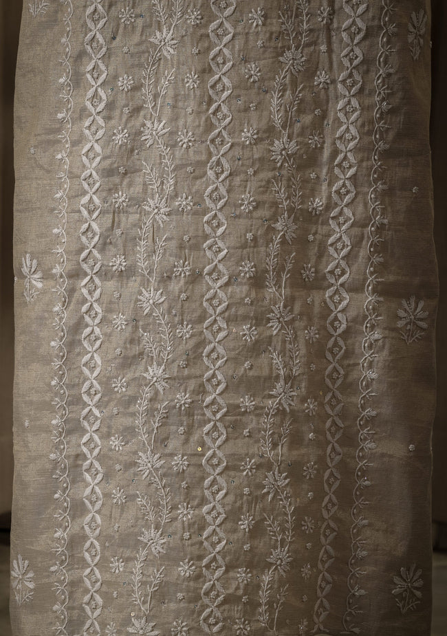 Urviya Chikankari Unstiched Semi Tissue Suit - Cutdana & Moti Work - Pattern 1