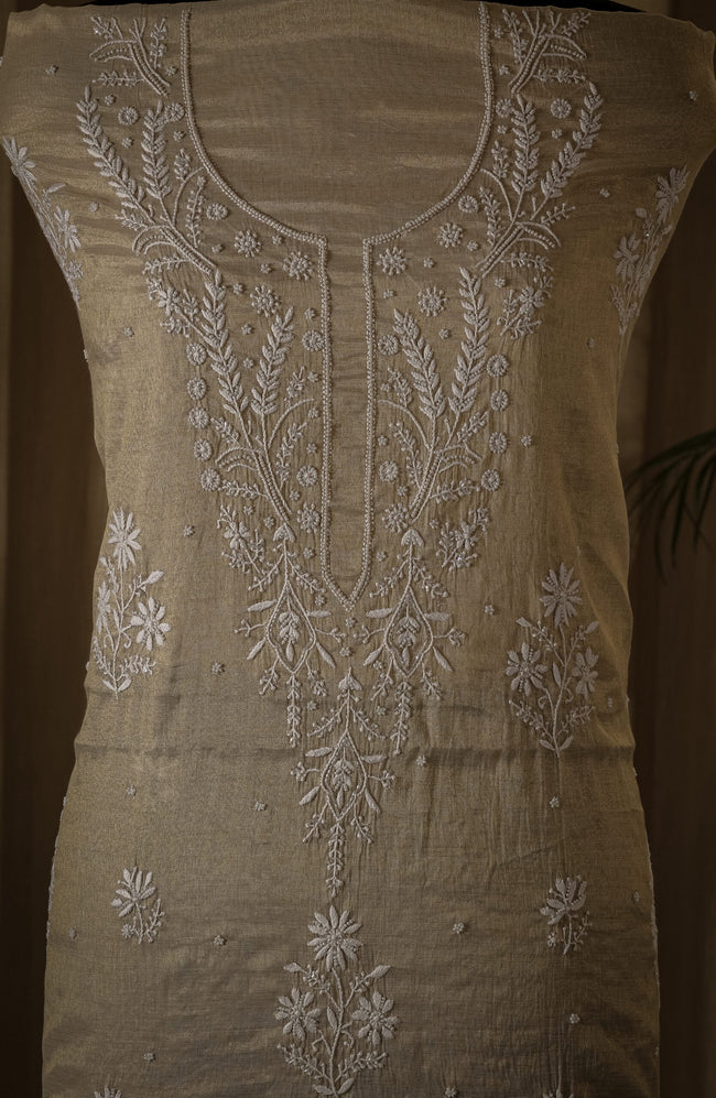 Urviya Chikankari Unstiched Semi Tissue Suit - Cutdana & Moti Work - Pattern 2