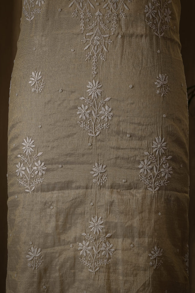 Urviya Chikankari Unstiched Semi Tissue Suit - Cutdana & Moti Work - Pattern 2