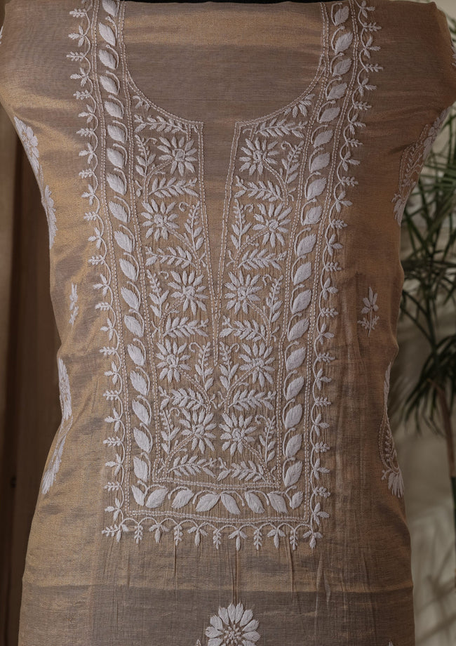 Urviya Chikankari Unstiched Semi Tissue Suit - Cutdana & Moti Work - Pattern 3