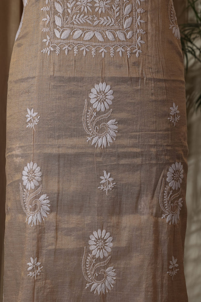Urviya Chikankari Unstiched Semi Tissue Suit - Cutdana & Moti Work - Pattern 3
