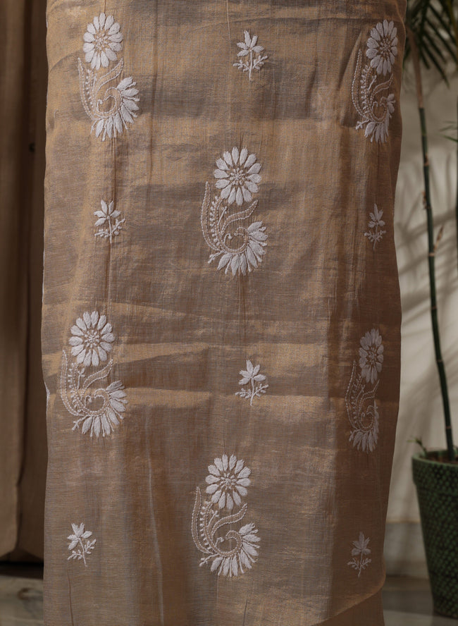 Urviya Chikankari Unstiched Semi Tissue Suit - Cutdana & Moti Work - Pattern 3