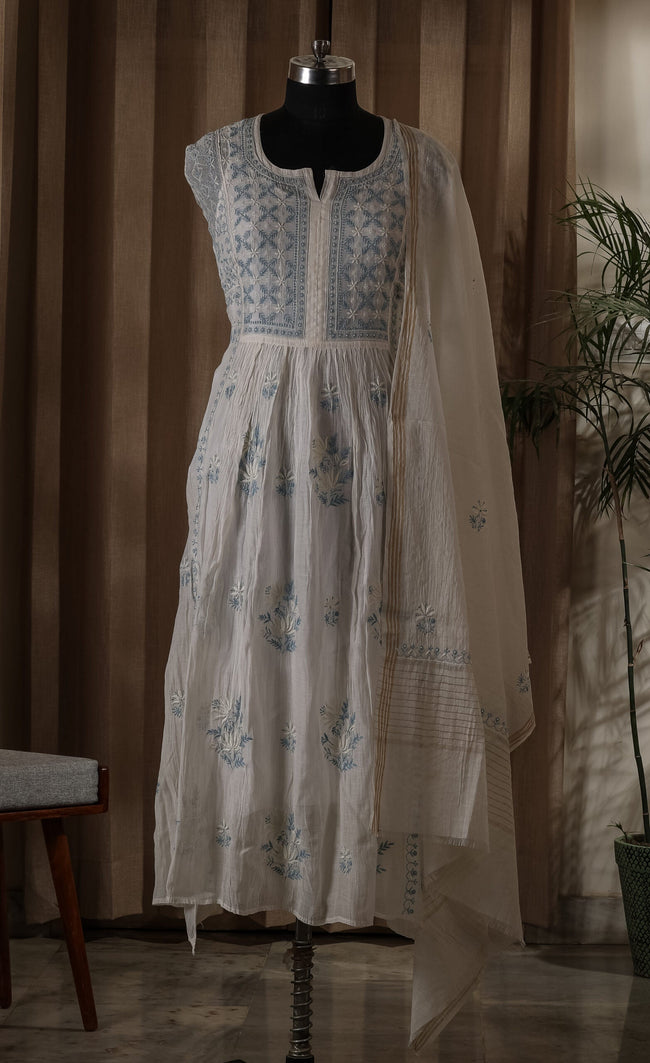 Urviya Semi Stiched Chikankari Suit Mul Chanderi - Gown