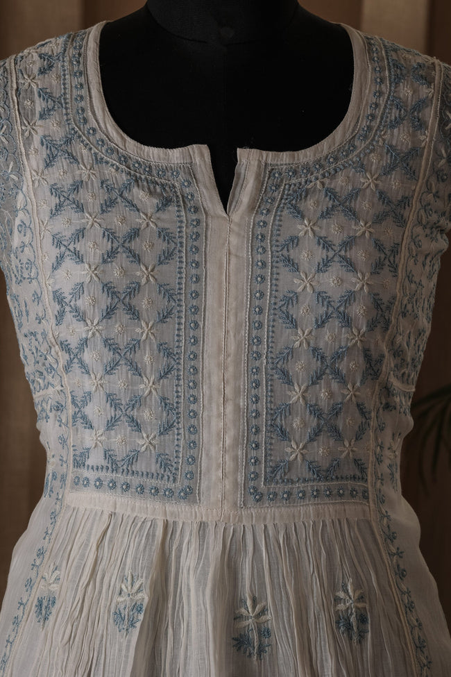 Urviya Semi Stiched Chikankari Suit Mul Chanderi - Gown