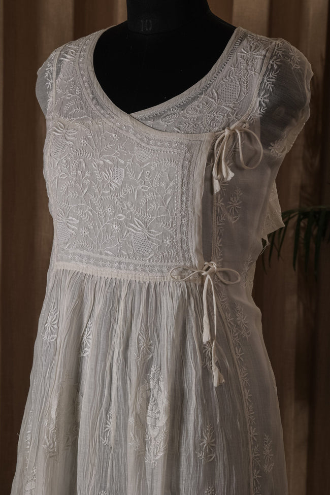 Urviya Semi Stiched Chikankari Mul Chanderi Angrakha Suit Piece