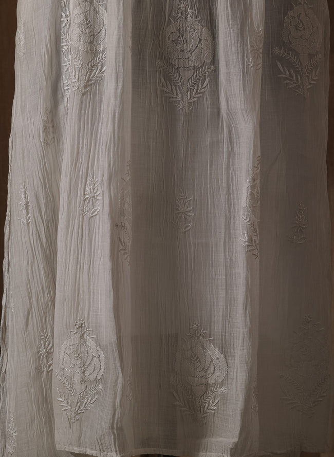 Urviya Semi Stiched Chikankari Mul Chanderi Angrakha Suit Piece