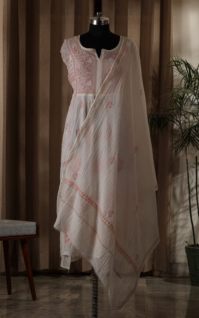 Urviya Semi Stiched Chikankari Suit Mul Chanderi - Gown