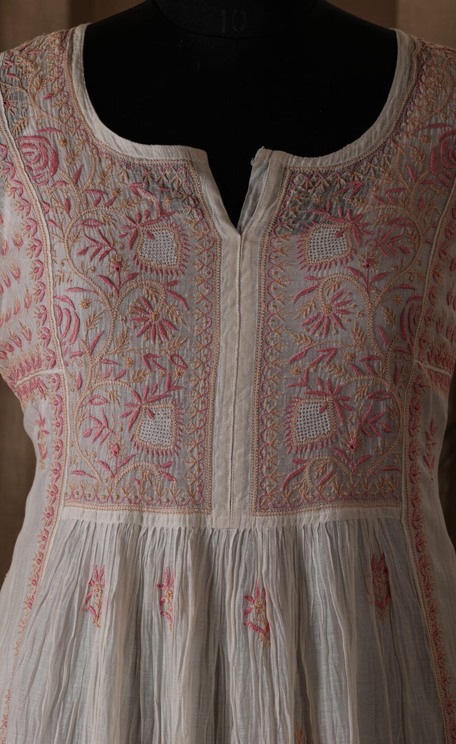 Urviya Semi Stiched Chikankari Suit Mul Chanderi - Gown