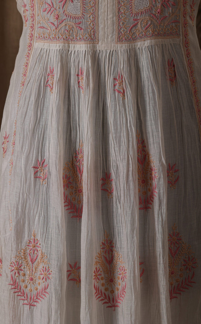 Urviya Semi Stiched Chikankari Suit Mul Chanderi - Gown