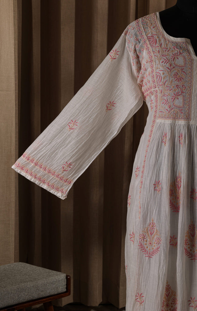 Urviya Semi Stiched Chikankari Suit Mul Chanderi - Gown