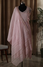 Urviya Semi Stiched Chikankari Mul Chanderi Angrakha Suit Piece