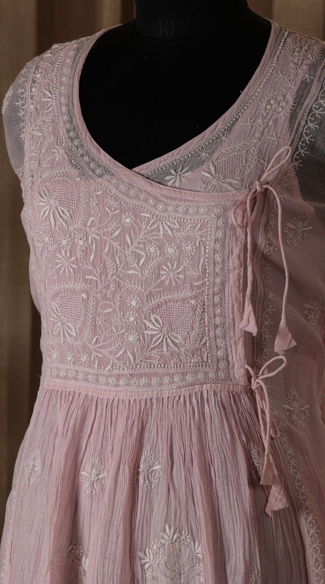 Urviya Semi Stiched Chikankari Mul Chanderi Angrakha Suit Piece