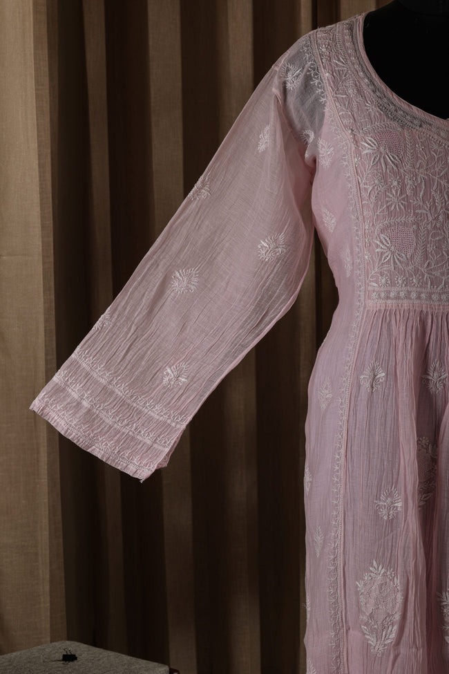 Urviya Semi Stiched Chikankari Mul Chanderi Angrakha Suit Piece