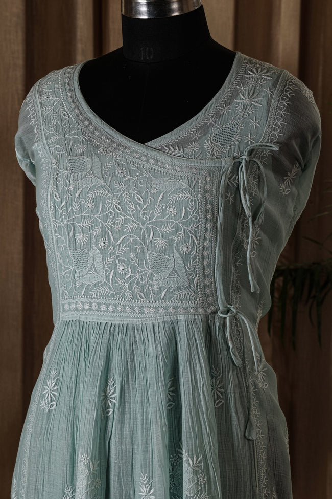Urviya Semi Stiched Chikankari Mul Chanderi Angrakha Suit Piece