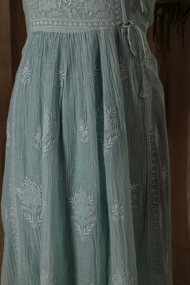 Urviya Semi Stiched Chikankari Mul Chanderi Angrakha Suit Piece