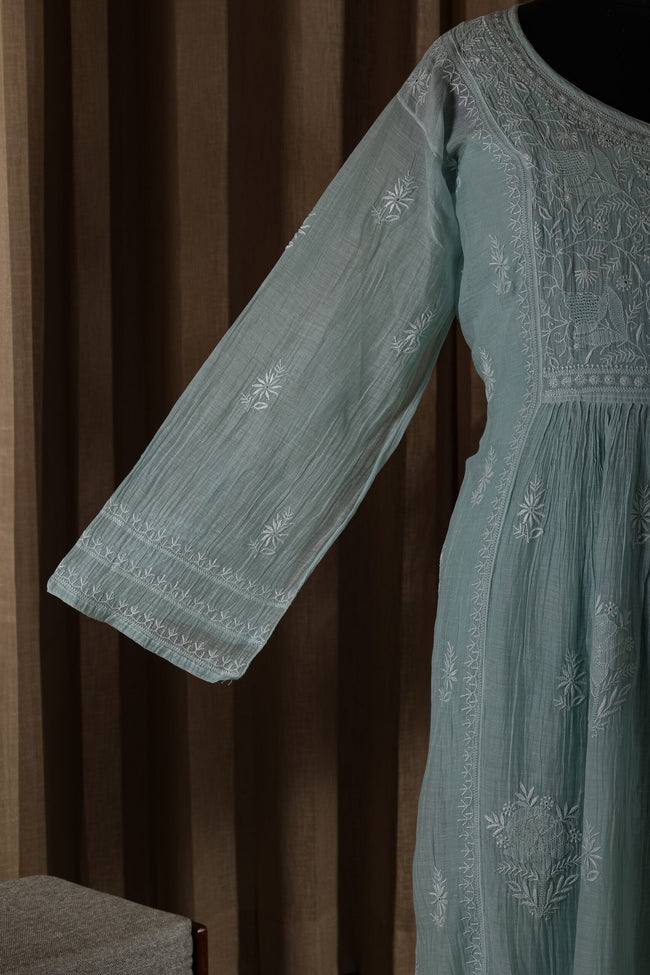Urviya Semi Stiched Chikankari Mul Chanderi Angrakha Suit Piece