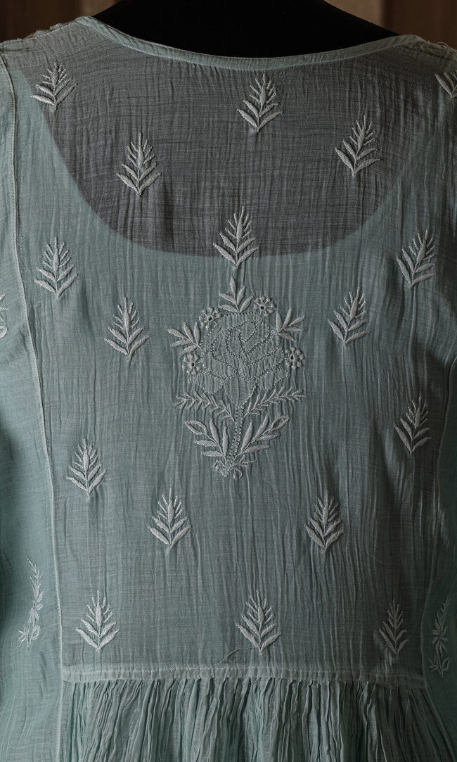 Urviya Semi Stiched Chikankari Mul Chanderi Angrakha Suit Piece