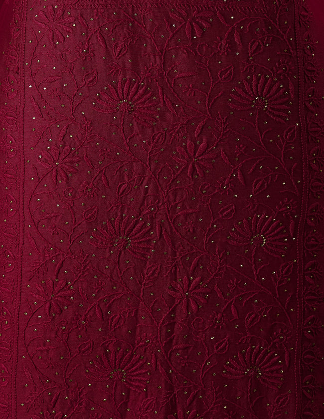 Urviya Unstiched Chikankari Chanderi Suit With Mukaish Work