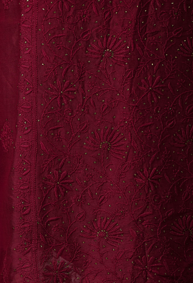 Urviya Unstiched Chikankari Chanderi Suit With Mukaish Work
