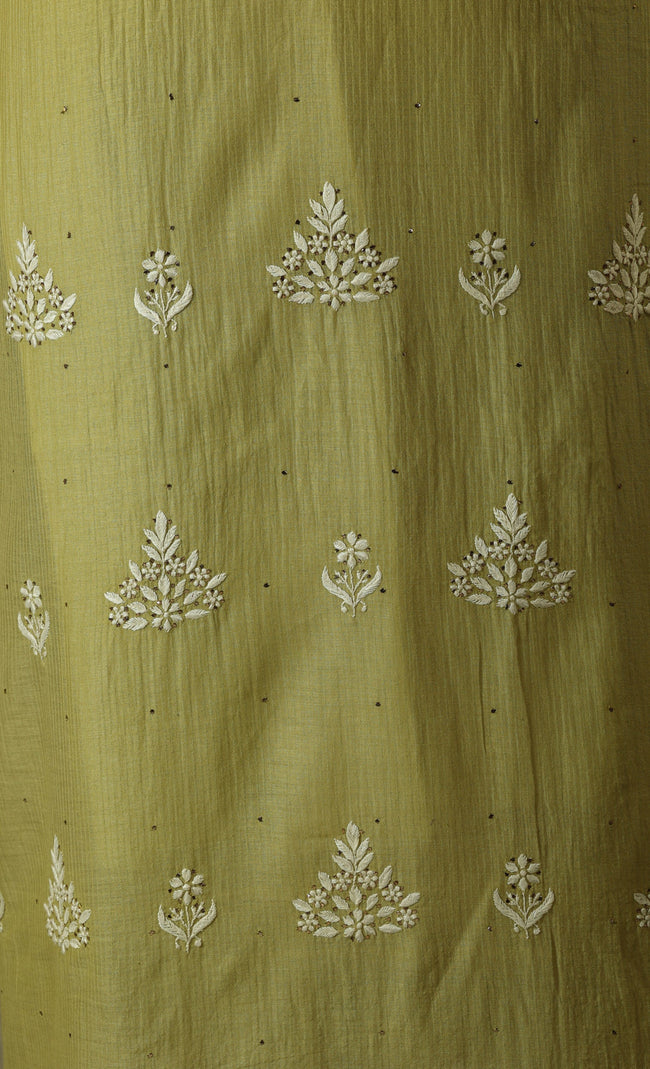 Urviya Semi Stiched Chikankari Maheshwari Cotton Suit - Mukaish Work
