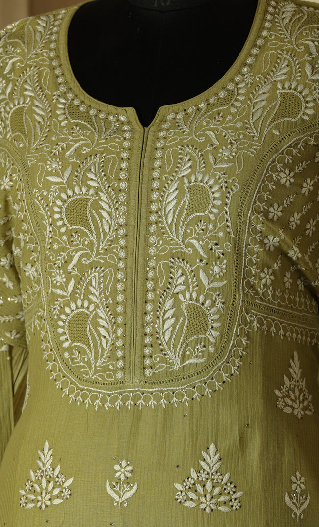 Urviya Semi Stiched Chikankari Maheshwari Cotton Suit - Mukaish Work