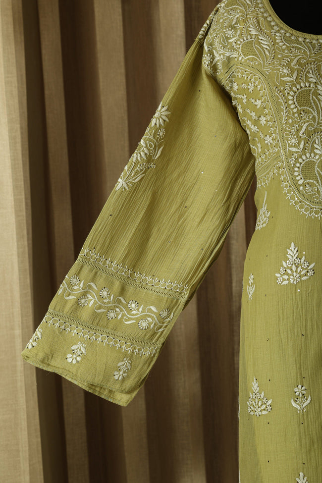 Urviya Semi Stiched Chikankari Maheshwari Cotton Suit - Mukaish Work
