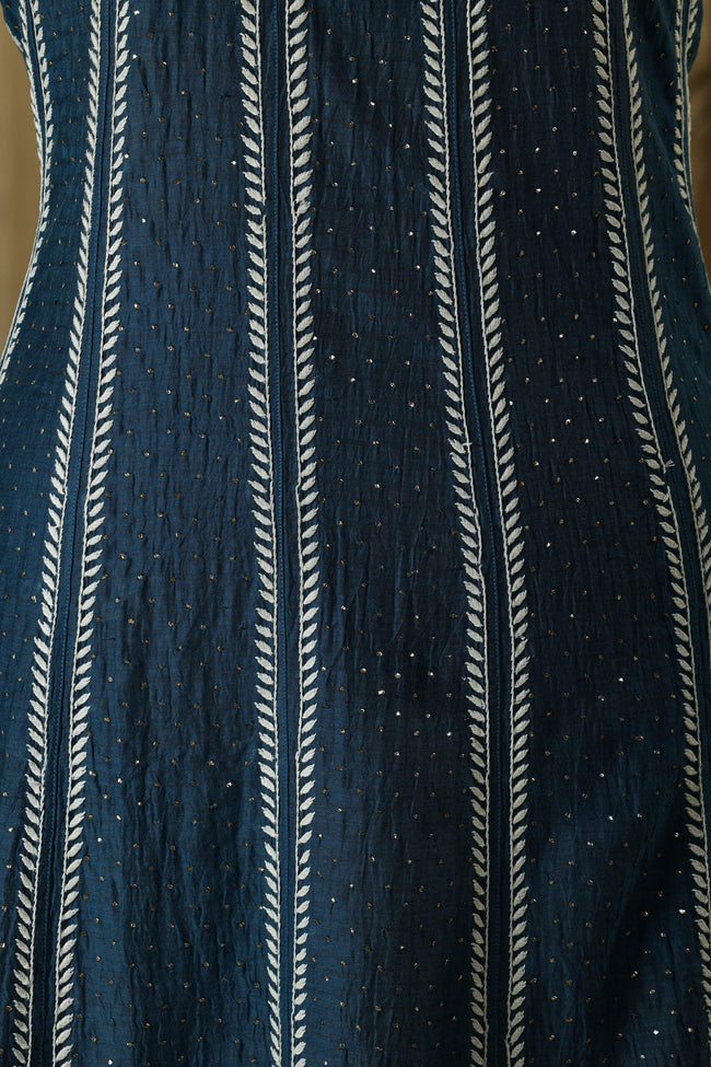 Urviya Semi Stiched Chikankari Mul Chanderi Anarkali with Mukaish Work