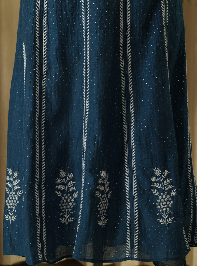 Urviya Semi Stiched Chikankari Mul Chanderi Anarkali with Mukaish Work