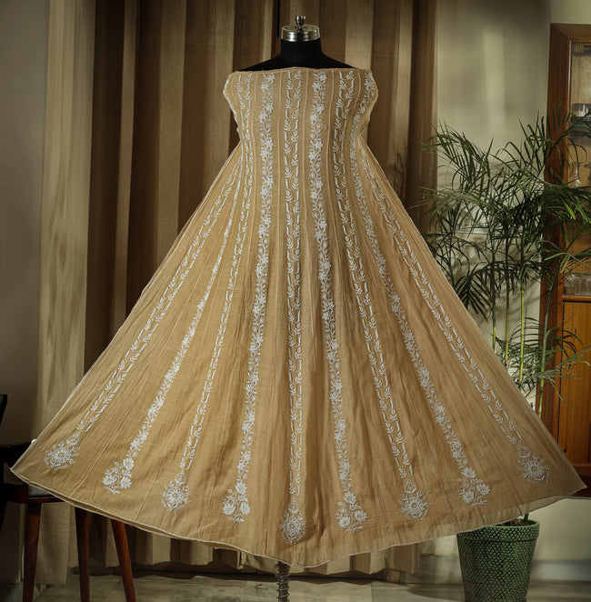 Urviya Unstiched Chikankari Mul Chanderi Anarkali with Cutdana and Pearl Work