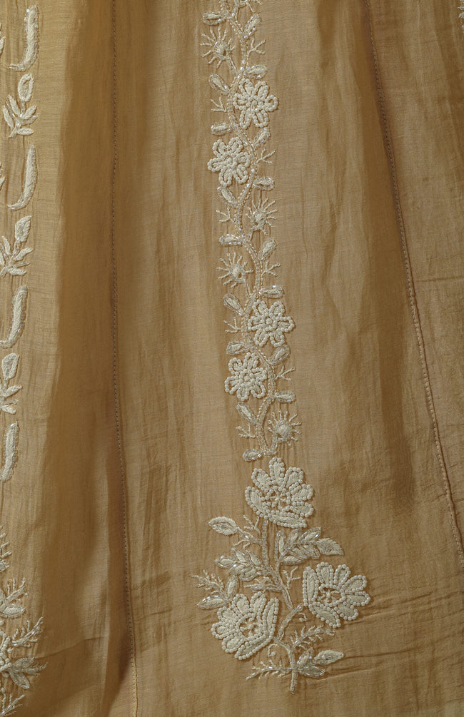 Urviya Unstiched Chikankari Mul Chanderi Anarkali with Cutdana and Pearl Work