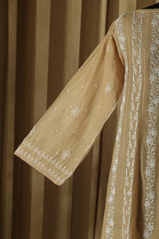 Urviya Unstiched Chikankari Mul Chanderi Anarkali with Cutdana and Pearl Work