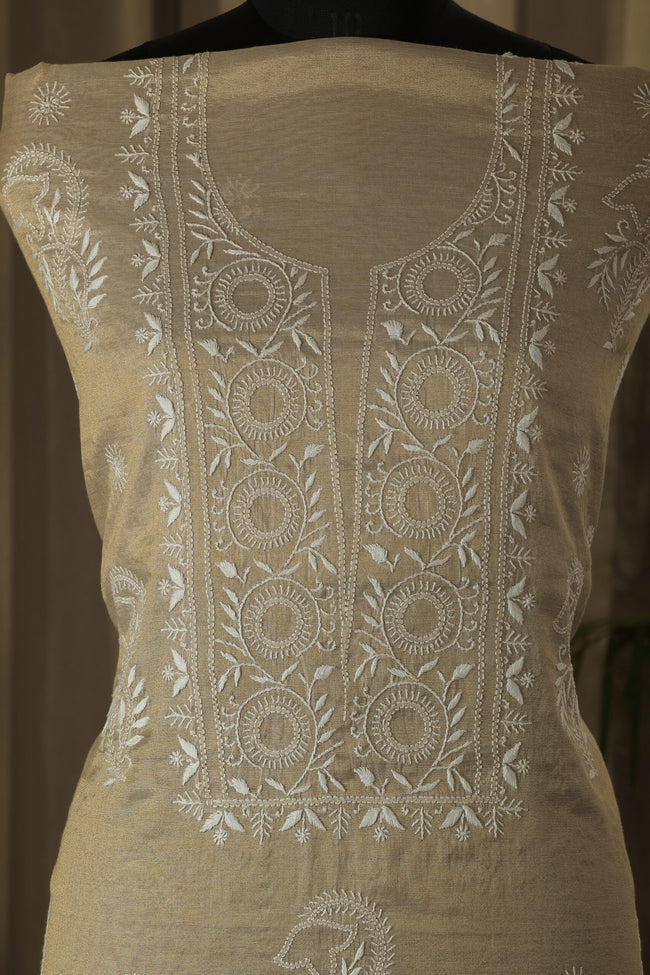Urviya Unstiched Chikankari Semi Tissue Suit Piece - Pattern 1