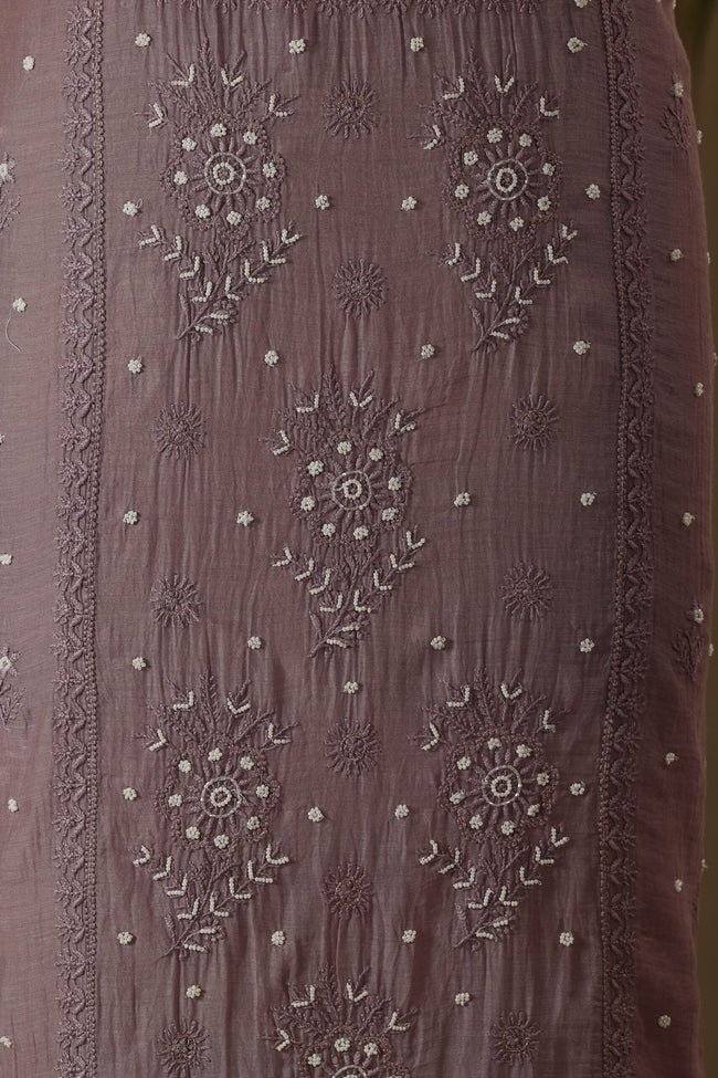 Urviya Unstiched Chikankari Suit Mul Chanderi - Cutdana and Pearl Work