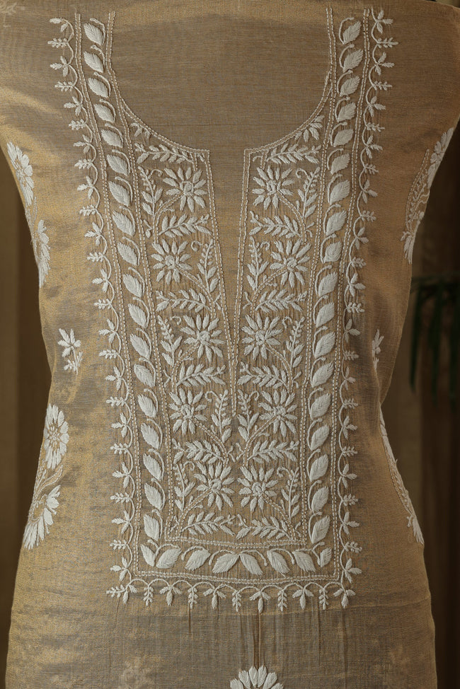 Urviya Unstiched Chikankari Semi Tissue Suit Piece - Pattern 2