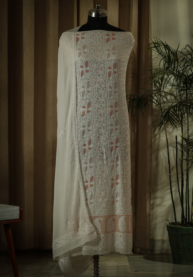 Urviya Unstiched Chikankari Georgette Suit Piece With Colourful Cutdana and Pearl Work