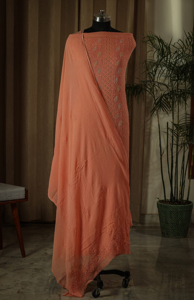 Urviya Unstiched Chikankari Georgette Suit Piece With Colourful Cutdana and Pearl Work