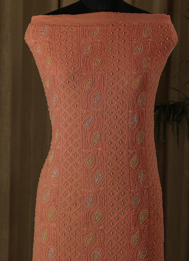 Urviya Unstiched Chikankari Georgette Suit Piece With Colourful Cutdana and Pearl Work