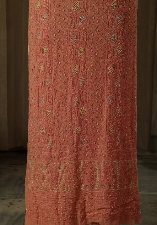 Urviya Unstiched Chikankari Georgette Suit Piece With Colourful Cutdana and Pearl Work