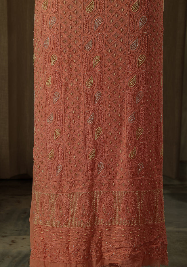 Urviya Unstiched Chikankari Georgette Suit Piece With Colourful Cutdana and Pearl Work
