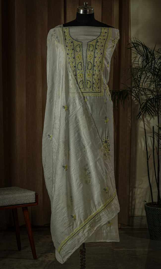 Urviya Unstiched Chikankari Chanderi Suit with Coloured Thread