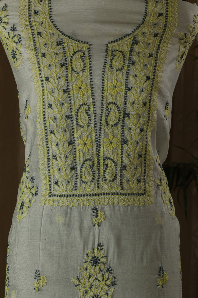 Urviya Unstiched Chikankari Chanderi Suit with Coloured Thread
