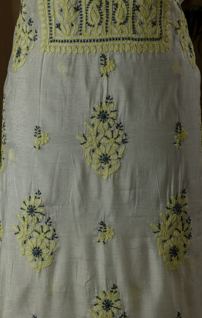 Urviya Unstiched Chikankari Chanderi Suit with Coloured Thread