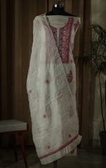 Urviya Unstiched Chikankari Chanderi Suit with Coloured Thread