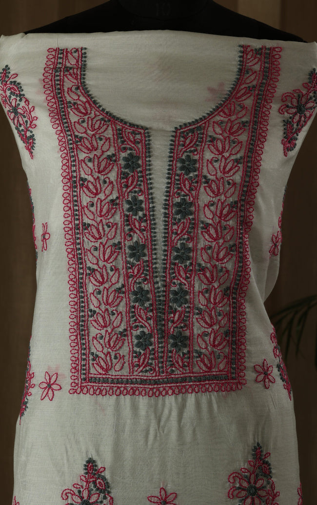 Urviya Unstiched Chikankari Chanderi Suit with Coloured Thread