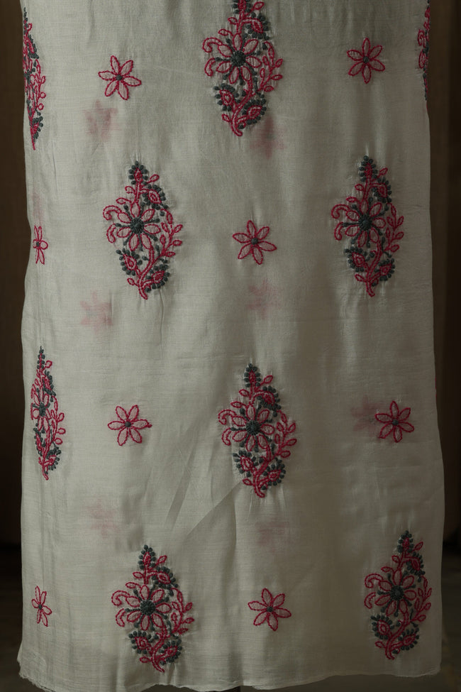 Urviya Unstiched Chikankari Chanderi Suit with Coloured Thread