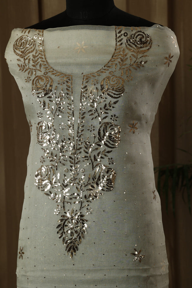 Urviya Unstiched Chikankari Pure Organza Suit With Pitta Work