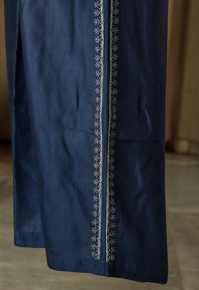 Urviya Semi Stiched Chikankari Mul Chanderi Co-ord Set with Cutdana and Pearl Work