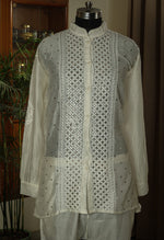Urviya Semi Stiched Chikankari Chanderi Co-ord Set with Mukaish and Pitta Work