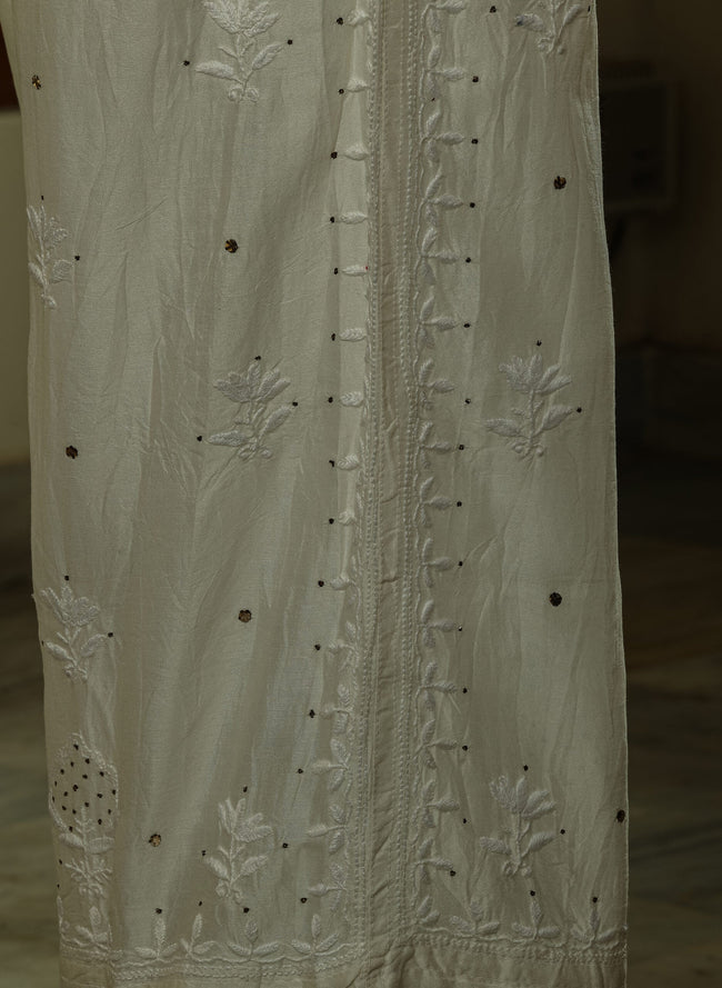 Urviya Semi Stiched Chikankari Chanderi Co-ord Set with Mukaish and Pitta Work